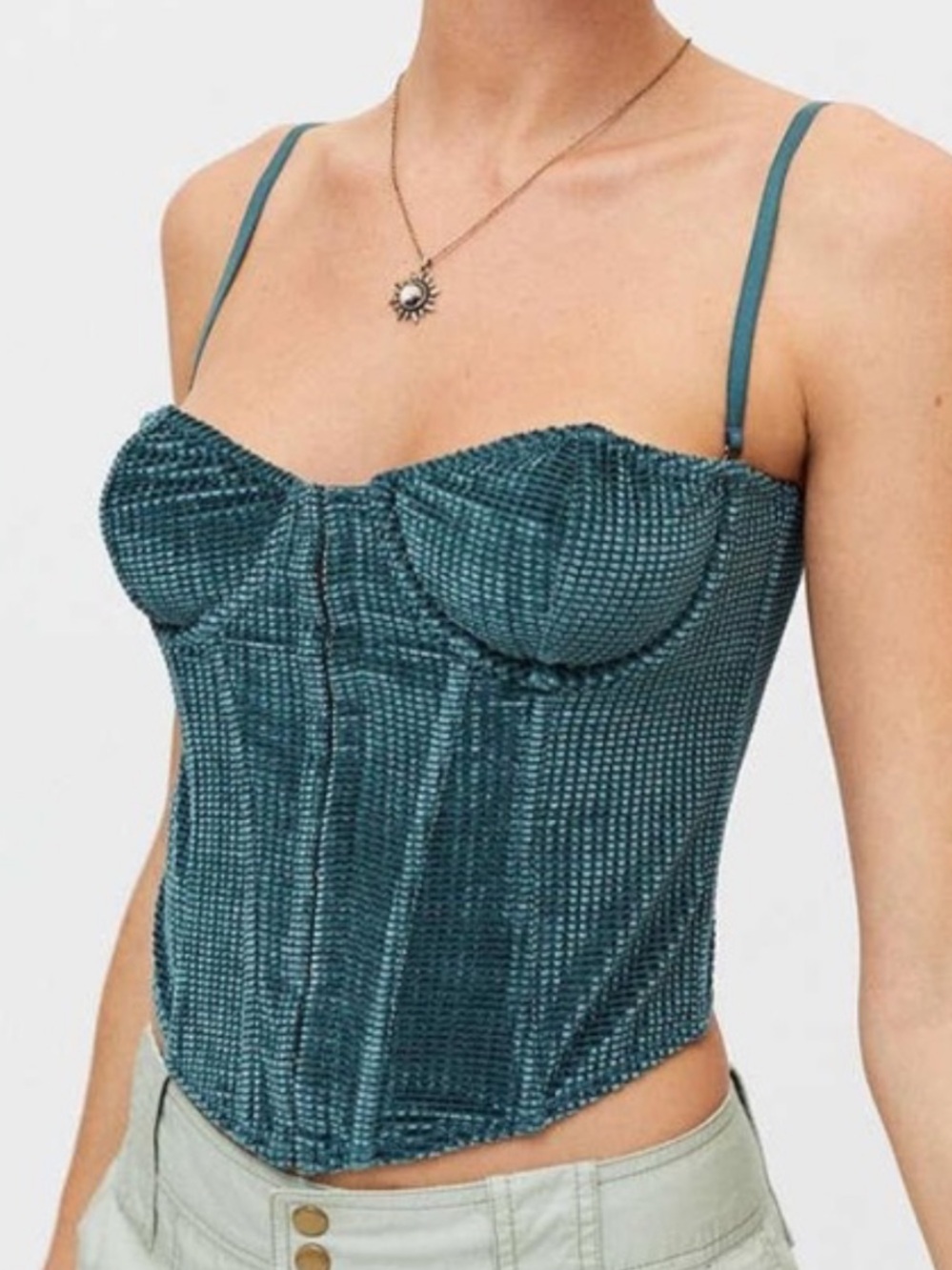 Zara Teal Waffle Corset Camisole